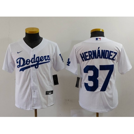 Youth Los Angeles Dodgers #37 Teoscar Hernandez White Cool Base Stitched Jersey - Ujersey