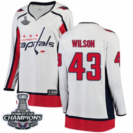 Women's Washington Capitals #43 Tom Wilson Fanatics Branded White Away Breakaway 2018 Stanley Cup Final Champions NHL Jersey - Ujersey