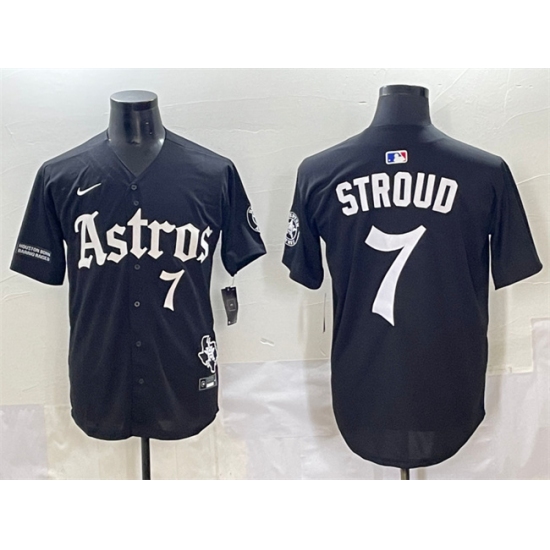 Men's Houston Astros #7 C.J. Stroud Black Gothic 'Houston Born Barrio Raised' Limited Stitched Baseball Jersey - Ujersey