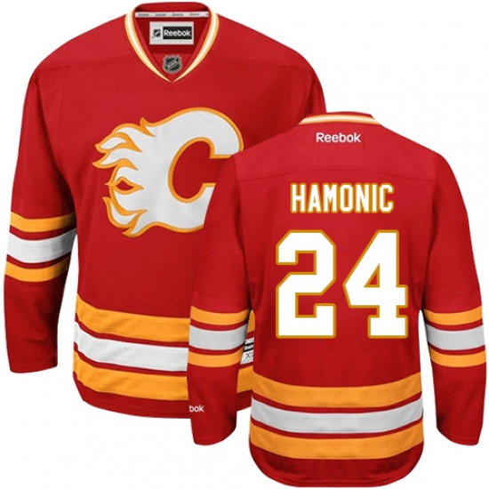 Men's Reebok Calgary Flames #24 Travis Hamonic Premier Red Third NHL Jersey - Ujersey