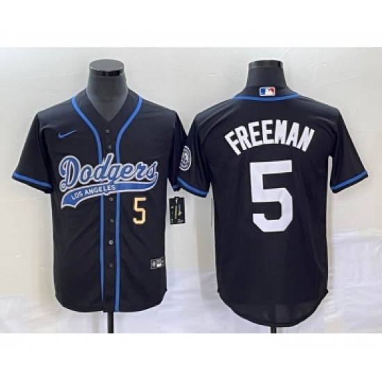 Men's Los Angeles Dodgers #5 Freddie Freeman Number Black Cool Base Stitched Baseball Jersey - Ujersey