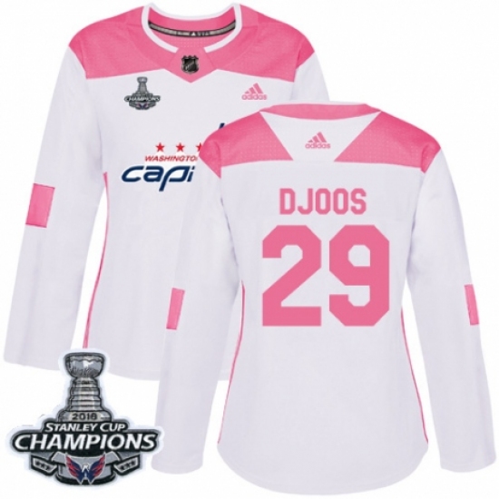 Women's Adidas Washington Capitals #29 Christian Djoos Authentic White Pink Fashion 2018 Stanley Cup Final Champions NHL Jersey - Ujersey