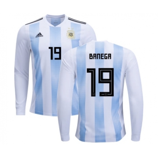 Argentina #19 Banega Home Long Sleeves Kid Soccer Country Jersey