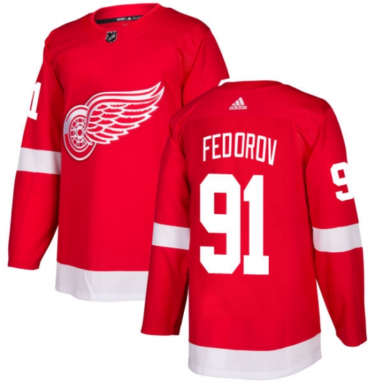 Men's Adidas Detroit Red Wings #91 Sergei Fedorov Authentic Red Home NHL Jersey - Ujersey