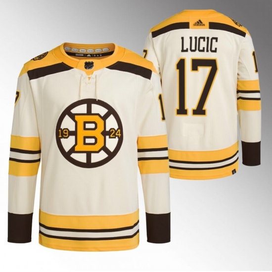 Men's Boston Bruins #17 Milan Lucic Cream 100th Anniversary StitchedStitched Jersey - Ujersey