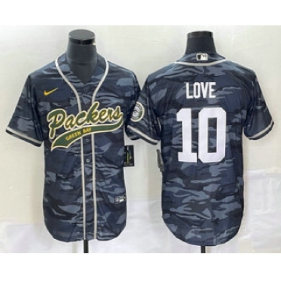 Men's Nike Green Bay Packers #10 Jordan Love Grey Camo Cool Base Stitched Baseball Jersey - Ujersey