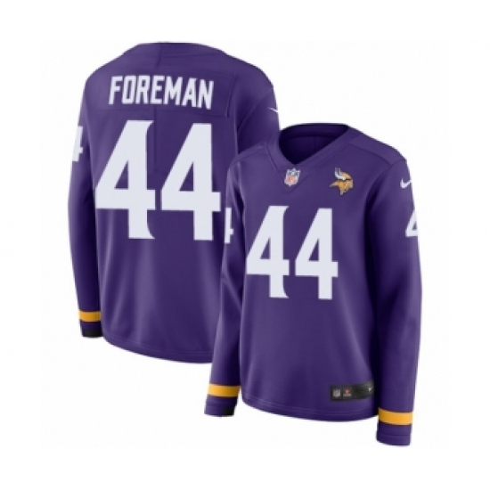 Women's Nike Minnesota Vikings #44 Chuck Foreman Limited Purple Therma Long Sleeve NFL Jersey - Ujersey