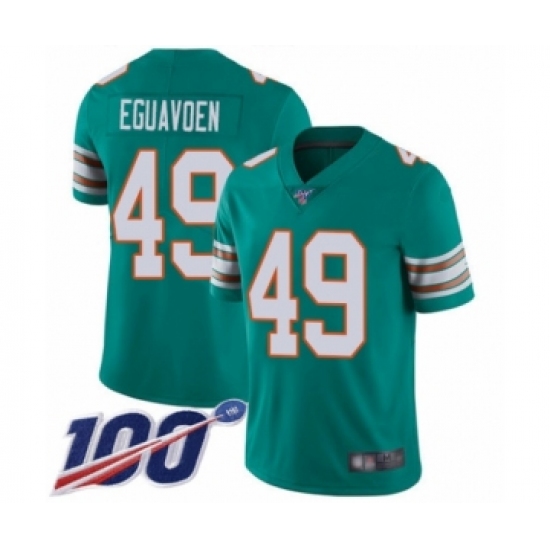 Youth Miami Dolphins #49 Sam Eguavoen Aqua Green Alternate Vapor Untouchable Limited Player 100th Season Football Jersey - Ujersey