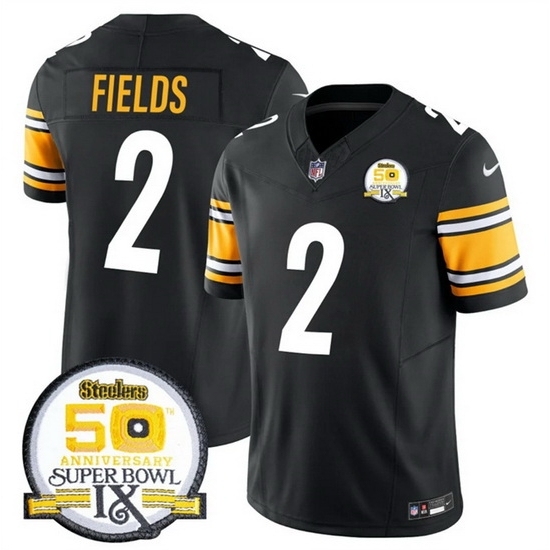 Men's Pittsburgh Steelers #2 Justin Fields Black 2024 F U S E 50th Anniversary Of Super Bowl IX Alternate Vapor Untouchable Limited Stitched Jersey - Ujersey