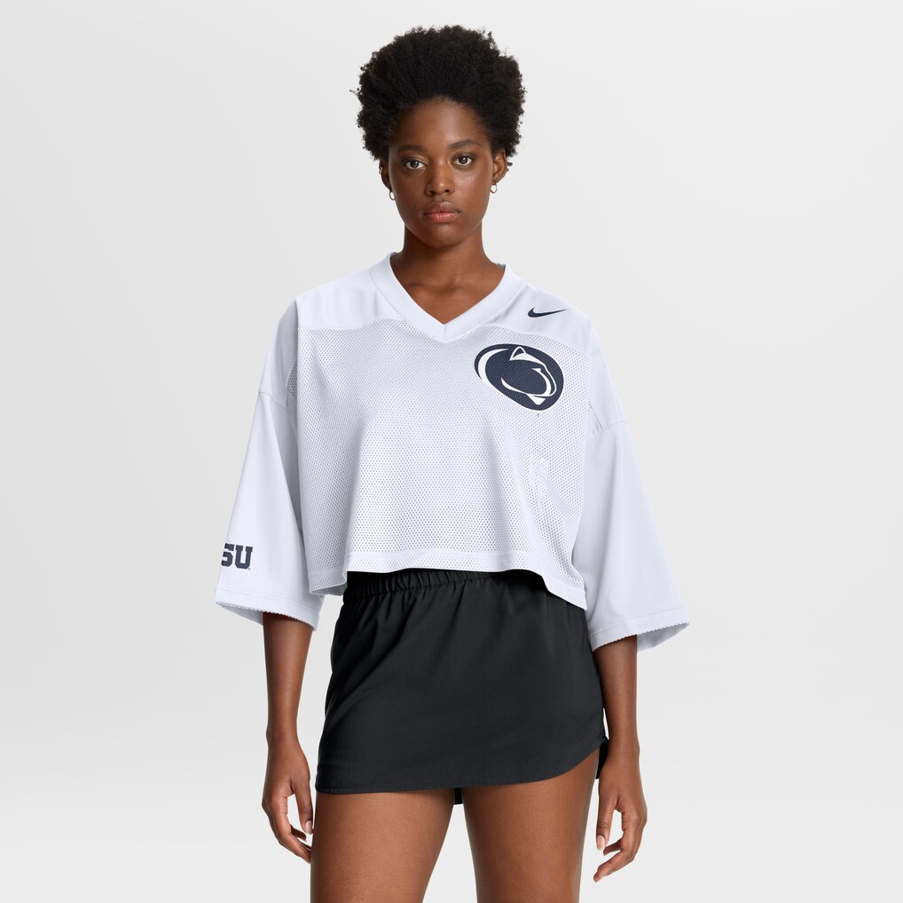 Women's Nike White Penn State Nittany Lions Cropped Mesh Dri-FIT Fashion Jersey - ujerseystore