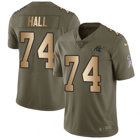 Men's Nike Carolina Panthers #74 Daeshon Hall Limited Olive/Gold 2017 Salute to Service NFL Jersey - Ujersey