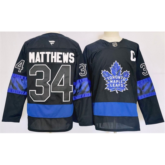 Men's Toronto Maple Leafs #34 Auston Matthews Black 2024-25 Stitched Jersey