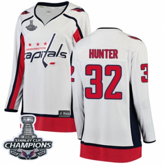 Women's Washington Capitals #32 Dale Hunter Fanatics Branded White Away Breakaway 2018 Stanley Cup Final Champions NHL Jersey - Ujersey