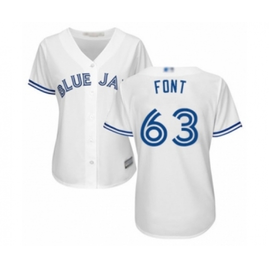 Women's Toronto Blue Jays #63 Wilmer Font Authentic White Home Baseball Player Jersey - Ujersey