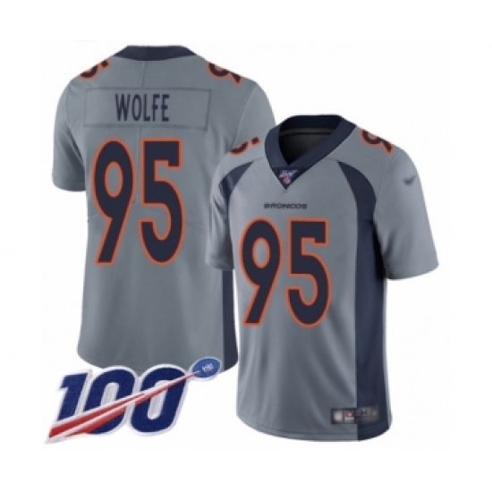 Men's Denver Broncos #95 Derek Wolfe Limited Silver Inverted Legend 100th Season Football Jersey - Ujersey