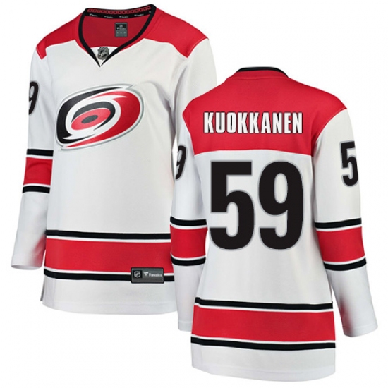 Women's Carolina Hurricanes #59 Janne Kuokkanen Authentic White Away Fanatics Branded Breakaway NHL Jersey - Ujersey
