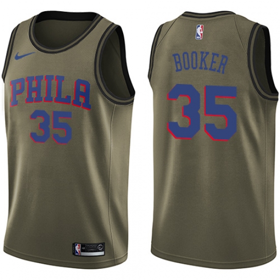 Youth Nike Philadelphia 76ers #35 Trevor Booker Swingman Green Salute to Service NBA Jersey - Ujersey