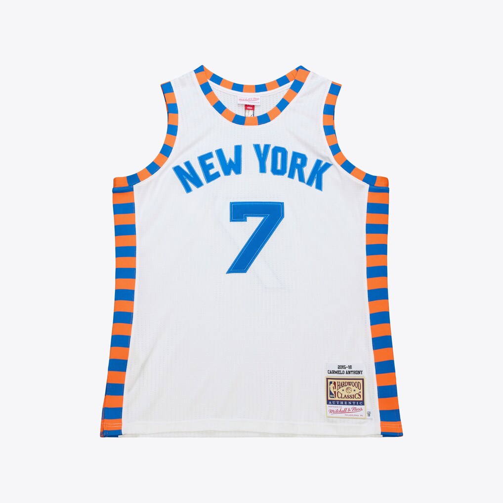 Men's New York Knicks Carmelo Anthony Mitchell & Ness White 2015-16 Hardwood Classics Authentic Jersey - Ujersey