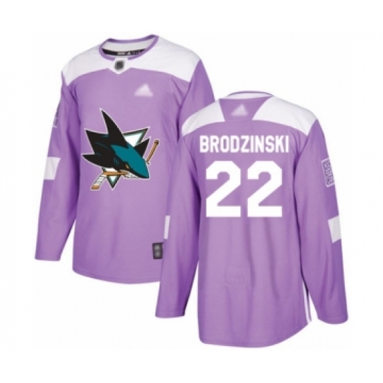 Youth San Jose Sharks #22 Jonny Brodzinski Authentic Purple Fights Cancer Practice Hockey Jersey - Ujersey