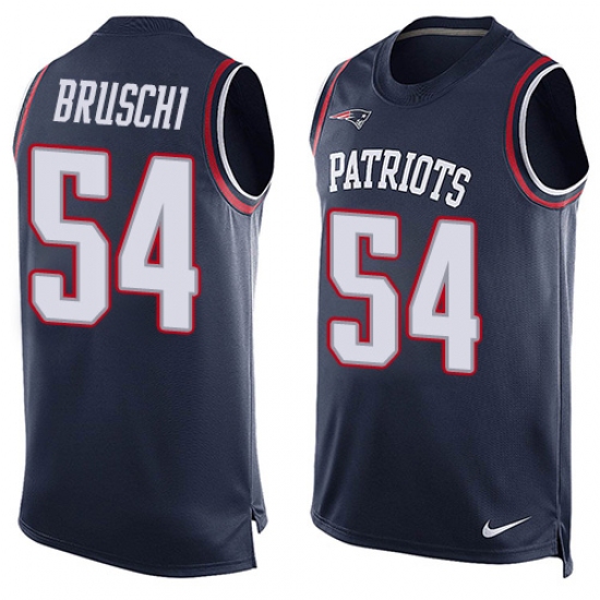 Men's Nike New England Patriots #54 Tedy Bruschi Limited Navy Blue Player Name & Number Tank Top NFL Jersey - Ujersey