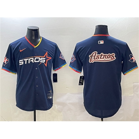 Men's Houston Astros Team Big Logo Navy 2025 City Connect With Texas Patch Limited Stitched Baseball Jersey - Ujersey