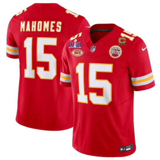 Men's Kansas City Chiefs #15 Patrick Mahomes Red 2024 F.U.S.E. Super Bowl LVIII With NKH And 4-star C Vapor Untouchable Limited Football Stitched Jersey - Ujersey