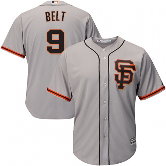 Men's Majestic San Francisco Giants #9 Brandon Belt Replica Grey Road 2 Cool Base MLB Jersey - Ujersey