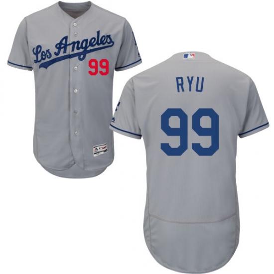 Men's Majestic Los Angeles Dodgers #99 Hyun-Jin Ryu Grey Flexbase Authentic Collection MLB Jersey - Ujersey