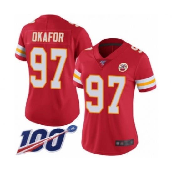 Women's Kansas City Chiefs #97 Alex Okafor Red Team Color Vapor Untouchable Limited Player 100th Season Football Jersey - Ujersey