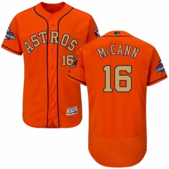 Men's Majestic Houston Astros #16 Brian McCann Orange Alternate 2018 Gold Program Flex Base Authentic Collection MLB Jersey - Ujersey