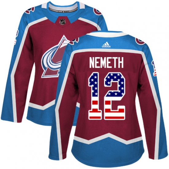 Women's Adidas Colorado Avalanche #12 Patrik Nemeth Authentic Burgundy Red USA Flag Fashion NHL Jersey - Ujersey