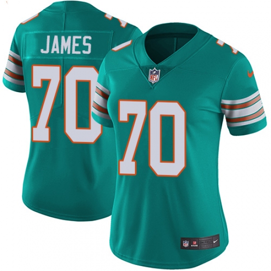 Women's Nike Miami Dolphins #70 Ja'Wuan James Aqua Green Alternate Vapor Untouchable Limited Player NFL Jersey - Ujersey