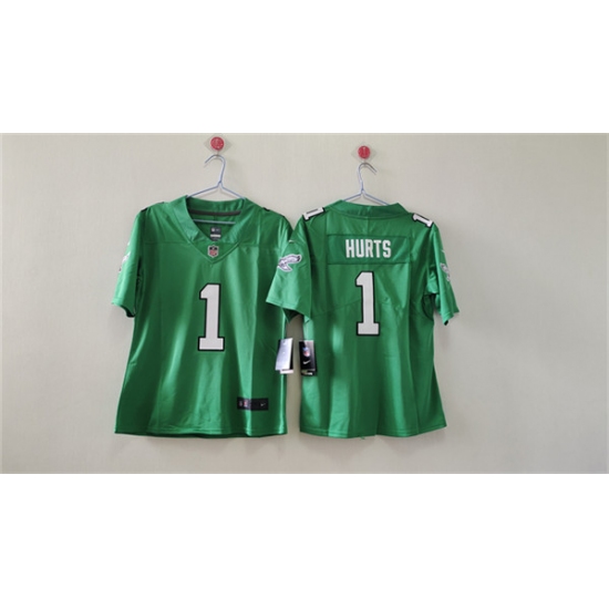 Women's Philadelphia Eagles #1 Jalen Hurts Kelly Green Vapor Stitched Jersey(Run Small) - Ujersey