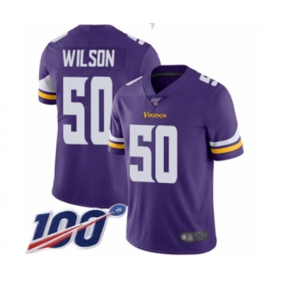 Youth Minnesota Vikings #50 Eric Wilson Purple Team Color Vapor Untouchable Limited Player 100th Season Football Jersey - Ujersey