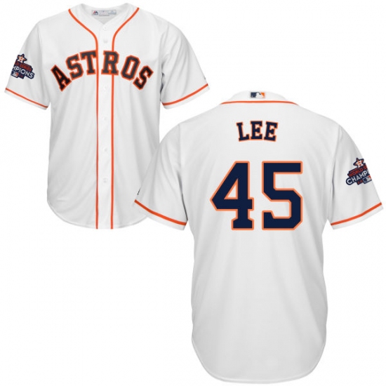 Youth Majestic Houston Astros #45 Carlos Lee Authentic White Home 2017 World Series Champions Cool Base MLB Jersey - Ujersey