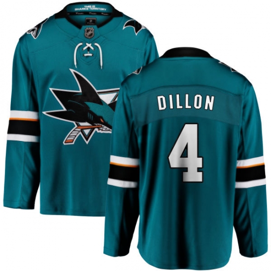 Men's San Jose Sharks #4 Brenden Dillon Fanatics Branded Teal Green Home Breakaway NHL Jersey - Ujersey