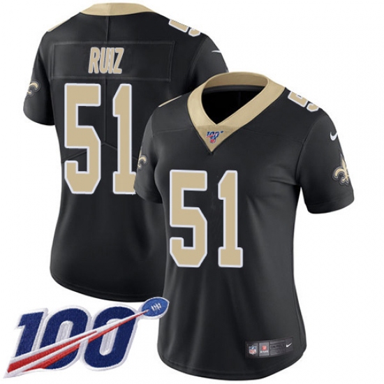 Women's New Orleans Saints #51 Cesar Ruiz Black Team Color Stitched NFL 100th Season Vapor Untouchable Limited Jersey - Ujersey