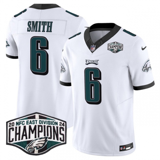 Men's Philadelphia Eagles #6 DeVonta Smith White 2024 NFC East Champions F.U.S.E. Vapor Untouchable Limited Stitched Football Jersey - Ujersey