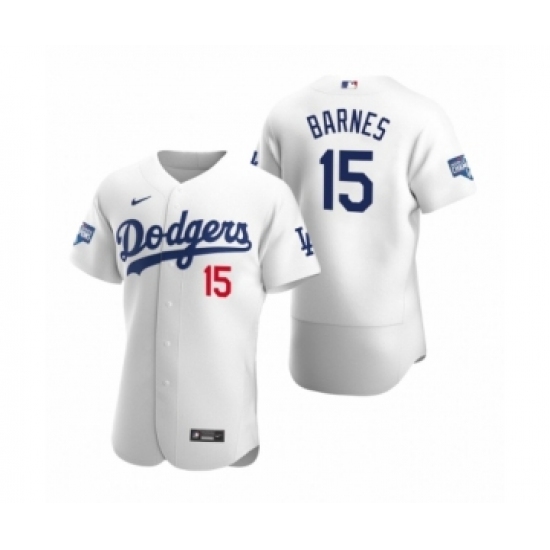 Men's Los Angeles Dodgers #15 Austin Barnes White 2020 World Series Champions Authentic Jersey - Ujersey