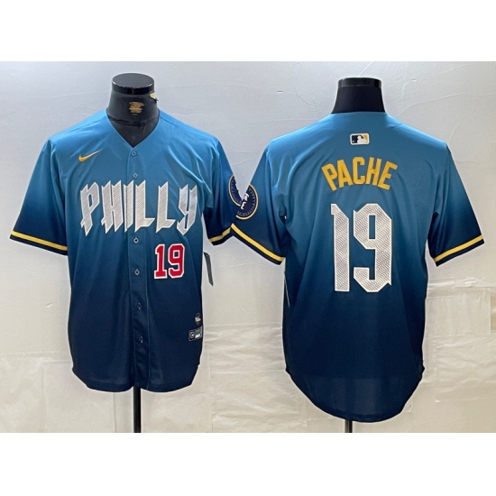 Men's Philadelphia Phillies #19 Cristian Pache Blue 2024 City Connect Limited Stitched Jerseys - Ujersey