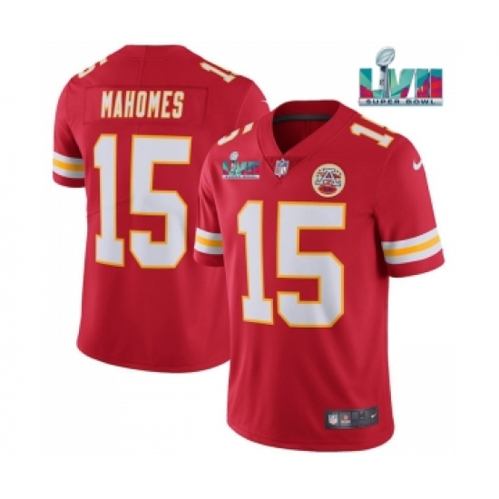 Men’s Kansas City Chiefs #15 Patrick Mahomes Red Super Bowl LVII Patch Vapor Untouchable Limited Stitched Jersey - Ujersey
