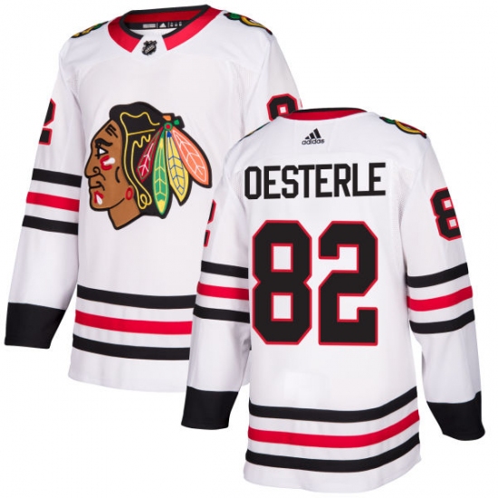 Women's Adidas Chicago Blackhawks #82 Jordan Oesterle Authentic White Away NHL Jersey
