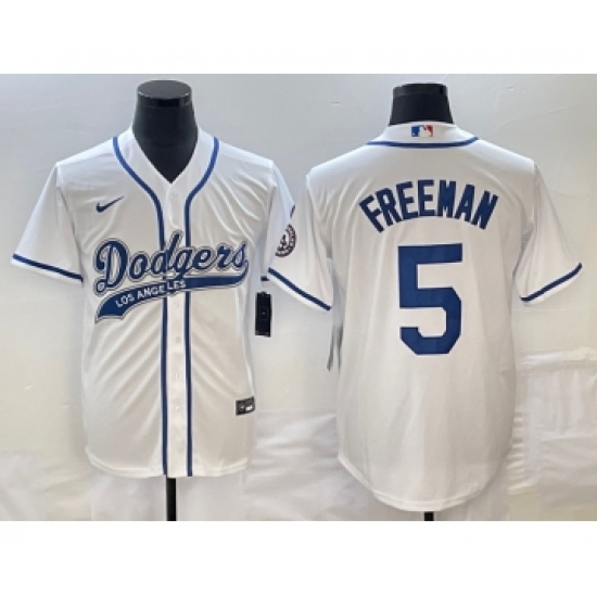 Men's Los Angeles Dodgers #5 Freddie Freeman White Cool Base Stitched Baseball Jersey1 - Ujersey