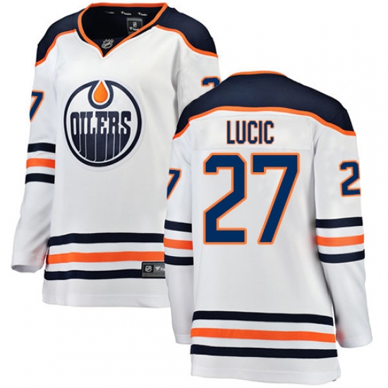Women's Edmonton Oilers #27 Milan Lucic Authentic White Away Fanatics Branded Breakaway NHL Jersey - Ujersey