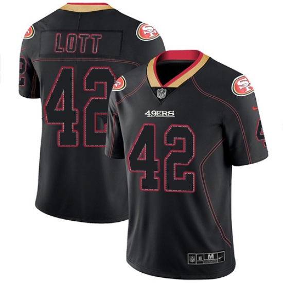 Men's Nike San Francisco 49ers #42 Ronnie Lott Limited Lights Out Black Rush NFL Jersey - Ujersey