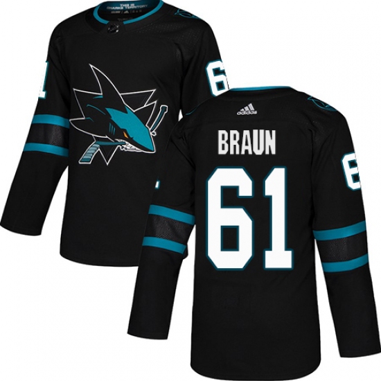 Men's Adidas San Jose Sharks #61 Justin Braun Premier Black Alternate NHL Jersey - Ujersey