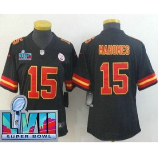 Women's Kansas City Chiefs #15 Patrick Mahomes Limited Black Super Bowl LVII Vapor Jersey - Ujersey