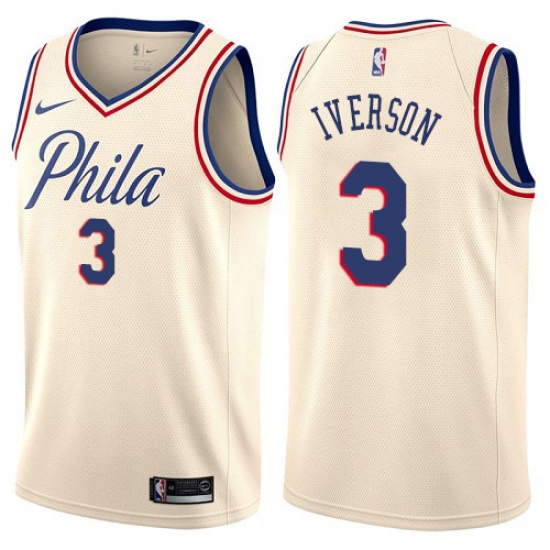 Youth Nike Philadelphia 76ers #3 Allen Iverson Swingman Cream NBA Jersey - City Edition - ujerseystore