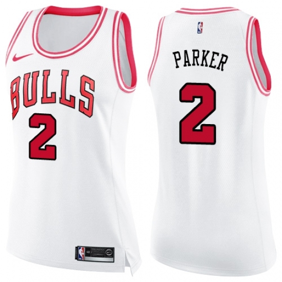 Women's Nike Chicago Bulls #2 Jabari Parker Swingman White Pink Fashion NBA Jersey - Ujersey