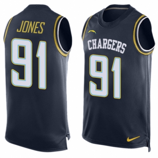 Men's Nike Los Angeles Chargers #91 Justin Jones Limited Navy Blue Player Name & Number Tank Top NFL Jersey - Ujersey